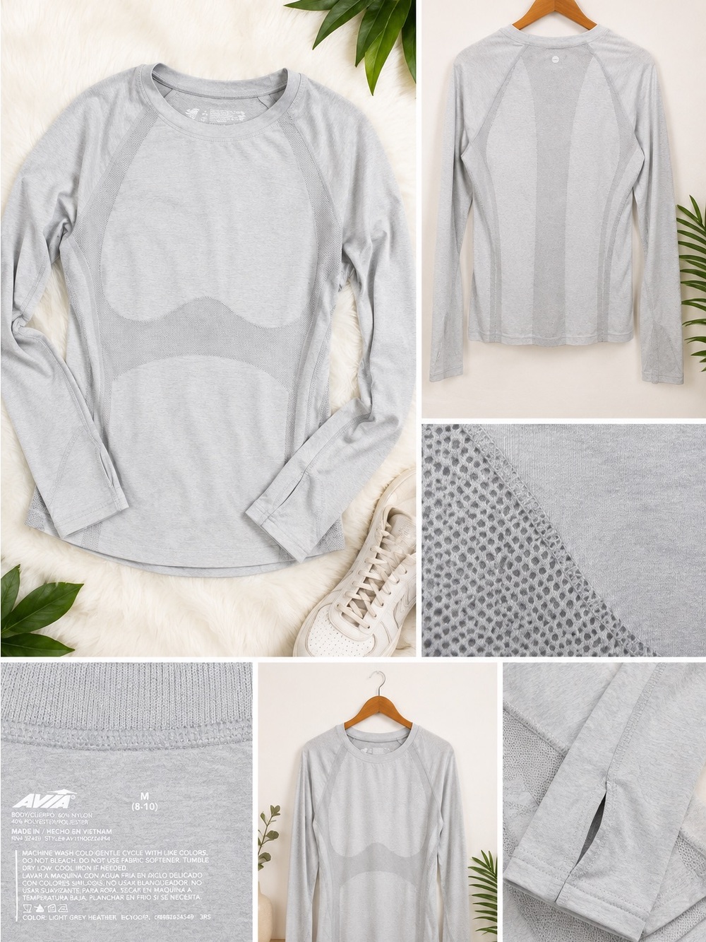 Avia Light Gray Seamless Long-Sleeve Crew Performance Top